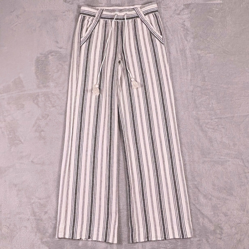 Striped Linen Wide Leg Pants XS Coastal Boho Beach Vacation